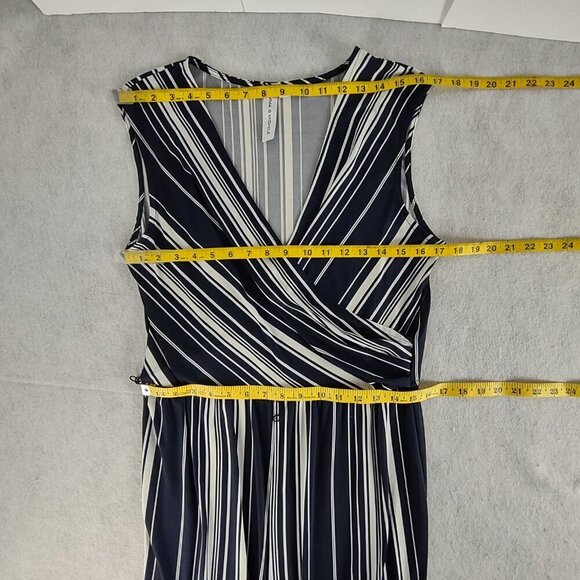 Emma & Michele Blue White Stripe Jersey V Neck Wide Leg Jumpsuit Size Large - Picture 9 of 14